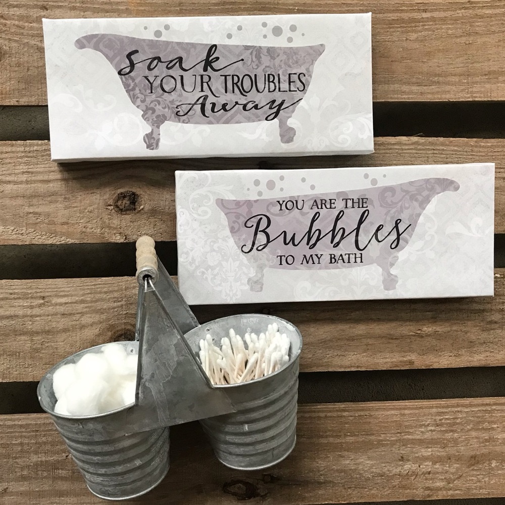 Bathroom Storage Caddy Decor Signs Set